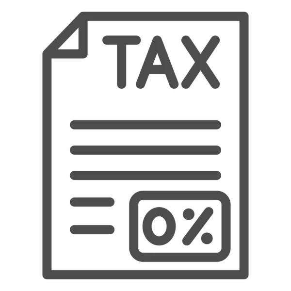 税金ドキュメントの行のアイコン、ブラックブックキーピングの概念、ホワイトの背景にゼロ税リターン記号の提出、モバイルとウェブのアウトラインスタイルでの請求ドキュメントのアイコン。ベクトルグラフィックス. — ストックベクタ