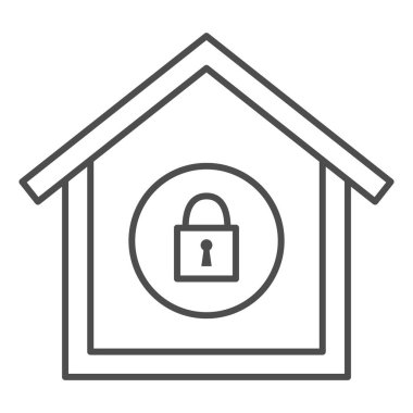 Kapalı kilit çizgisi olan ev, siyah defter tutma konsepti, beyaz arka planda özel güvenlik işareti, ev erişimi mobil ve web için taslak biçiminde kapalı simge. Vektör grafikleri.