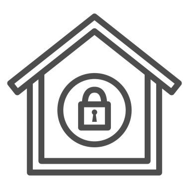 Kapalı kilit çizgisi simgesi, siyah defter tutma kavramı, beyaz arka planda özel güvenlik işareti, ev erişimi mobil ve web için taslak biçiminde kapalı simge. Vektör grafikleri.