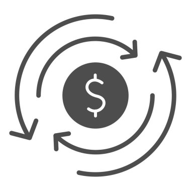 Vergi optimizasyon şeması katı ikon, siyah muhasebe konsepti, beyaz arka planda zorunlu mali yükleme imzası dolar para simgesiyle huni. Vektör grafikleri.