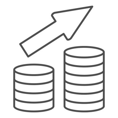 İnce çizgi simgesi, Siyah muhasebe konsepti, Büyüyen Para Yığını imzası beyaz arkaplanda, tasarruf simgesinde mobil konsept ve web tasarımı için ana hatlar biçiminde büyüme. Vektör grafikleri.