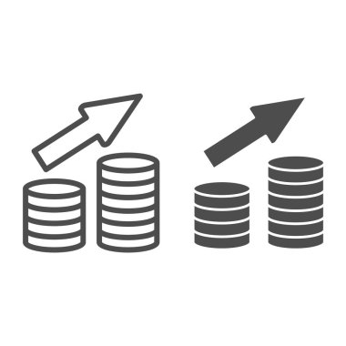 Mevduat hattı ve sağlam ikon, Siyah muhasebe konsepti, Büyüyen Bozuk Para Yığını imzası beyaz arkaplanda, tasarruf simgesindeki büyüme mobil konsept ve web tasarımı için tasarım tarzında. Vektör grafikleri.