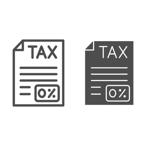 Γραμμή εγγράφου Zero Tax και συμπαγές εικονίδιο, μαύρη λογιστική έννοια, Υποβολή μηδενικών φορολογικών δηλώσεων υπογράψει σε λευκό φόντο, εικονίδιο έγγραφο χρέωσης σε στυλ περίγραμμα για το κινητό και το διαδίκτυο. Διανυσματικά γραφικά. — Διανυσματικό Αρχείο