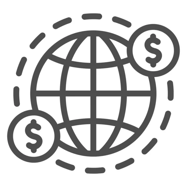 Jorden och US Dollar Symbol linje ikon, Svart bokföring koncept, kontanter offshore tecken på vit bakgrund, International valuta pengar överföringar ikon i kontur stil. Vektorgrafik. — Stock vektor
