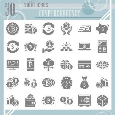 Kriptoccurency glyph simge seti, bitcoin sembolleri koleksiyonu, vektör çizimleri, logo çizimleri, para işaretleri beyaz arkaplanda izole edilmiş katı pictogramlar paketi, ep 10.