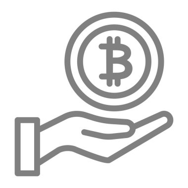 Para hattı simgesi kaydediliyor. Beyaz üzerinde izole edilmiş avuç içi vektör çizimi madeni para. Bitcoin ve el yazısı tasarımı, web ve uygulama için tasarlanmış. Eps 10.