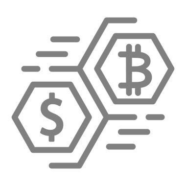 Bitcoin ve dolar hareket eden para çizgisi simgesi. Beyaz üzerine izole edilmiş kripto para birimi vektör çizimi. Para ana hatları tasarımı, web ve uygulama için tasarlandı. Eps 10.