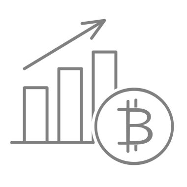 Bitcoin ince çizgi simgesini arttır. Kripto para birimi büyüme vektör çizimi beyaza izole edildi. Büyüme grafiği tasarımı, web ve uygulama için tasarlandı. Eps 10.
