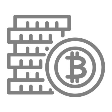 Bitcoin sikkeleri çizgi simgesi yığını. Kripto para yığını vektör çizimi beyaza izole edildi. Sikke yığını web ve uygulama için tasarlanmış tasarım tasarımı. Eps 10.
