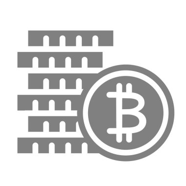 Bitcoin para yığını katı ikon. Kripto para yığını vektör çizimi beyaza izole edildi. Yığınla bozuk para kabartma tasarımı, ağ ve uygulama için tasarlanmış. Eps 10.