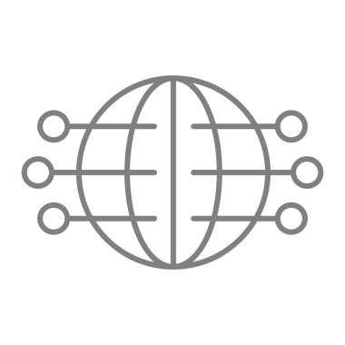 Küresel ağ ince çizgi simgesi. Beyaza izole edilmiş iğne vektör illüstrasyonlu dünya. Web ve uygulama için tasarlanmış dünya çapında internet tasarımı. Eps 10.