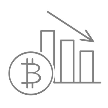 Bitcoin oranı ince çizgi simgesini azaltır. Beyaz üzerine izole edilmiş kriptografik vektör çizimi. Web ve uygulama için tasarlanmış sonbahar grafik tasarımı. Eps 10.