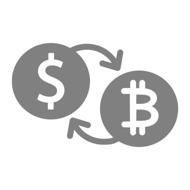 Bitcoin 'den dolar takas simgesine. Bitcoin ve dolar sikkeleri beyaz üzerine izole edilmiş vektör illüstrasyonu. Şifreleme kabartma tasarımı, web ve uygulama için tasarlanmış. Eps 10.