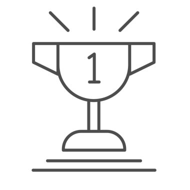 Şampiyon kupası ince çizgi ikonu. Kadeh vektör çizimi beyaza izole edildi. Ganimet tasarımı, web ve uygulama için tasarlandı. Eps 10.