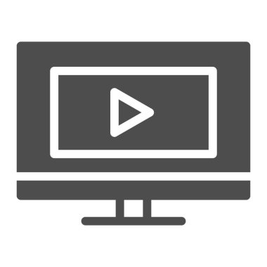 Video dersi simgesi. Ekran vektör illüstrasyonundaki video beyaza izole edildi. Web ve uygulama için tasarlanmış işaret işareti tasarımı ve monitörü. Eps 10.