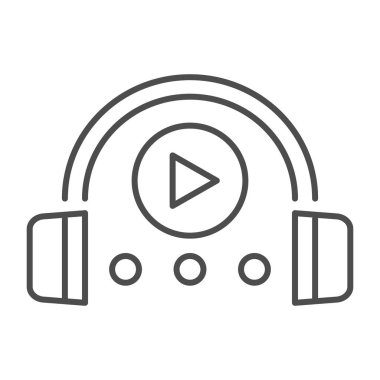 Ses kursu ince çizgi simgesi. Kulaklıklar ve işaret vektör illüstrasyonları beyaza izole edilmiş. Web ve uygulama için tasarlanmış müzik tasarımı. Eps 10.