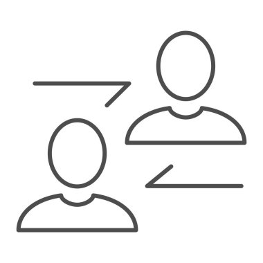 İletişim ince çizgi simgesi. İnsanlar beyaza izole edilmiş şekilde tasvir ediyorlar. Web ve uygulama için tasarlanmış ana hatlı tasarım. Eps 10.