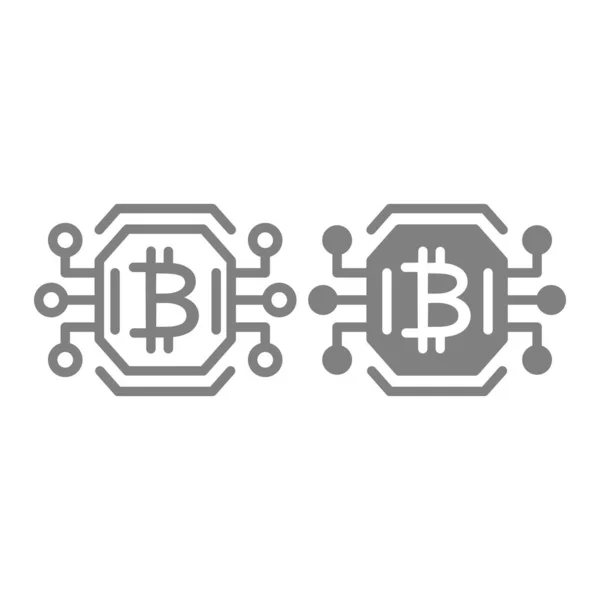 Línea de chip Bitcoin e icono de glifo. Tarjeta de vídeo o procesador gpu para la agricultura bitcoin vector ilustración aislada en blanco. Bitcoin signo en el procesador, diseñado para la web y la aplicación. Eps 10. — Vector de stock