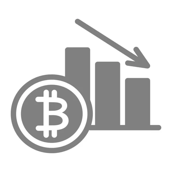 Bitcoin taux diminuer icône solide. Illustration vectorielle graphique vers le bas crypto-monnaie isolée sur blanc. Design de style glyphe graphique d'automne, conçu pour le web et l'application. Eps 10.