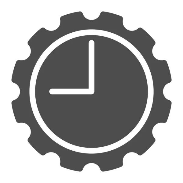 Uhr mit Getriebe solides Symbol. Uhr mit Zahnradvektordarstellung isoliert auf weiß. Mechanische Uhr im Glyphen-Stil, entworfen für Web und App. Eps 10. — Stockvektor