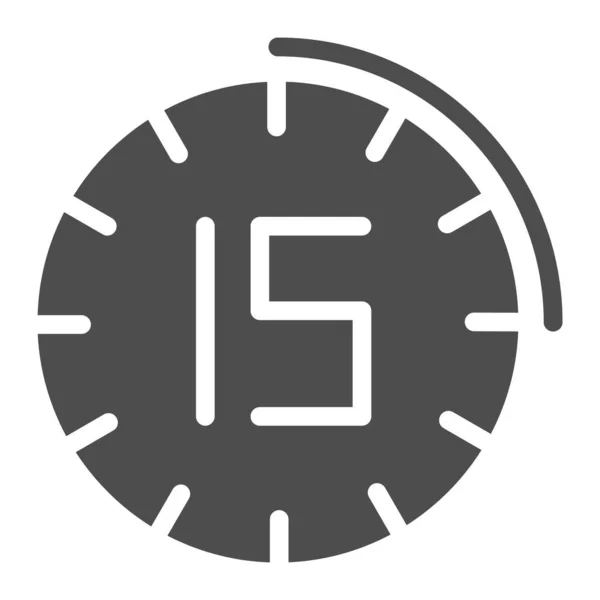 Fifteen minutes watch solid icon. 15 minutes time vector illustration isolated on white. Clock glyph style design, designed for web and app. Eps 10. — Stock Vector