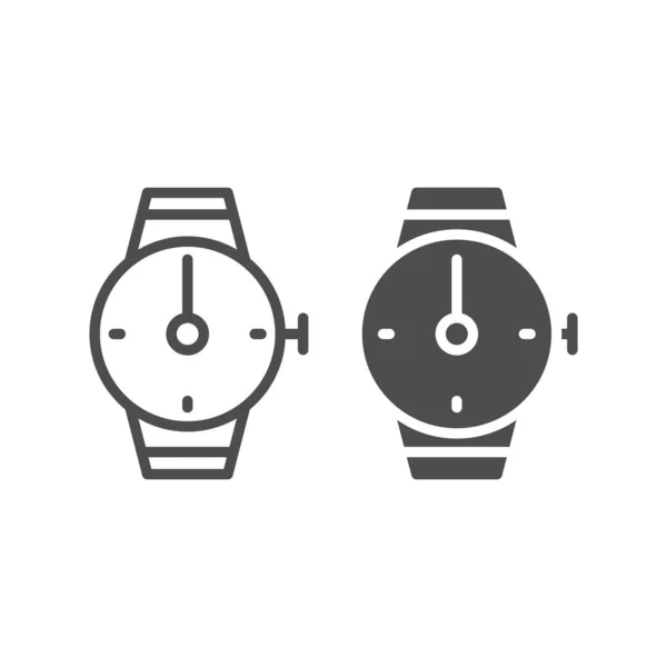 Línea de reloj de mano e icono de glifo. Muñeca ilustración vector reloj aislado en blanco. Pulsera redonda diseño de estilo contorno de reloj, diseñado para la web y la aplicación. Eps 10. — Archivo Imágenes Vectoriales