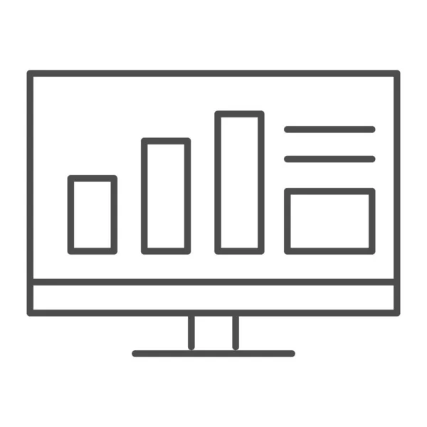 Monitor with graph thin line icon. Computer with chart vector illustration isolated on white. Information outline style design, designed for web and app. Eps 10. — Stock Vector