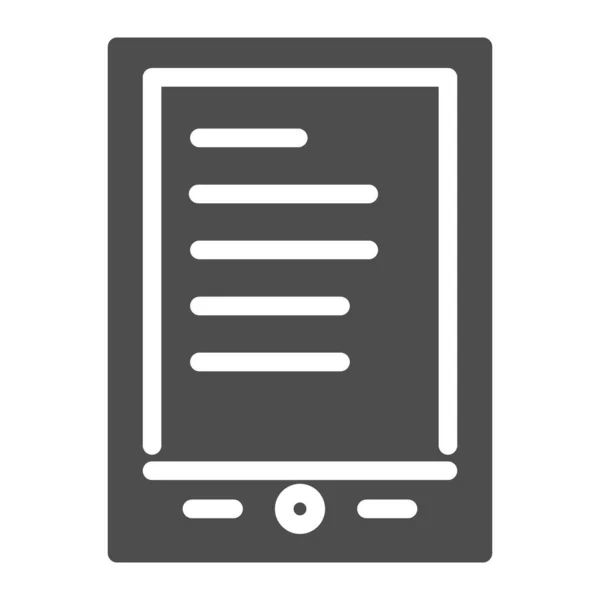 Lettore di compresse icona solida. Tavoletta digitale con illustrazione vettoriale di testo isolata su bianco. Design in stile glyph Ebook, progettato per web e app. Eps 10. — Vettoriale Stock