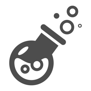 Sihirli iksir şişesi katı ikon. Beyaz baloncuklu içecek vektör illüstrasyonlu. Web ve uygulama için tasarlanmış matara kabartma tasarımı iksiri. Eps 10.