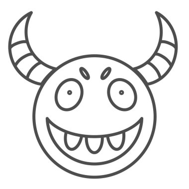 Şeytan maskesi ince çizgi ikonu. Cadılar Bayramı maskesi çizimi beyaza izole edilmiş. Korkunç maske tasarımı, web ve uygulama için tasarlanmış. Eps 10.