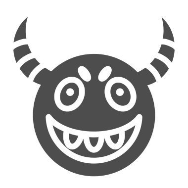 İblis maskesi katı simgesi. Cadılar Bayramı maskesi çizimi beyaza izole edilmiş. Korkunç maske kabartma tasarımı, web ve uygulama için tasarlanmış. Eps 10.