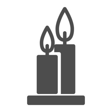 İki yanan mum, katı bir ikon. Alevler web vektör illüstrasyonu beyazda izole edildi. Mum kabartma tasarımı, web ve uygulama için tasarlandı. Eps 10.