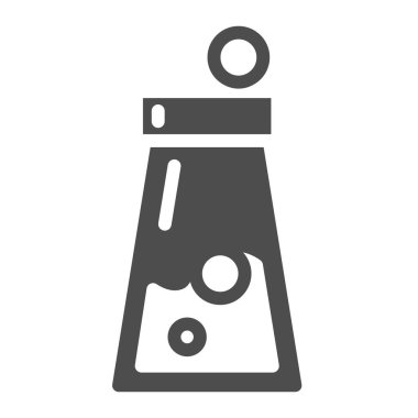 İksir katıksız ikonlu matara. Beyaz baloncuklu içecek vektör illüstrasyonlu. Bir şişe sihirli iksir kabartma tasarımı, ağ ve uygulama için tasarlanmış. Eps 10.