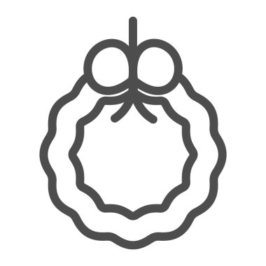 Yay çizgisi ikonlu Noel çelengi. Kapı süsleme vektör illüstrasyonu beyaza izole edildi. Xmas dekor tasarımı, web ve uygulama için tasarlandı. Eps 10.