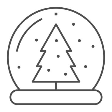 Kar küresi ince çizgi ikonu. Beyaza izole edilmiş cam top vektör çizimi. Kristal küre tasarımı, web ve uygulama için tasarlandı. Eps 10.