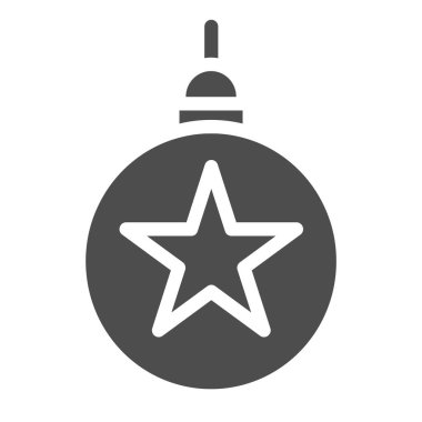 Ağaç oyuncağı katı simgesi. Yeni yıl dekorasyon vektör çizimi beyaza izole edildi. Noel ağacı kabartma tasarımı, web ve uygulama için tasarlandı. Eps 10.