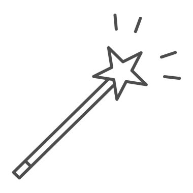 Sihirli değnek ve ince çizgi ikonu. Çubuk vektör çizimindeki yıldız beyaza izole edildi. Mucize tasarımı, web ve uygulama için tasarlandı. Eps 10.