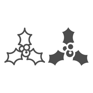 Holly Böğürtlen Hattı ve sembol. Noel süsleme vektör çizimi beyaza izole edilmiş. Holly Berry tasarımı web ve uygulama için tasarlandı. Eps 10.