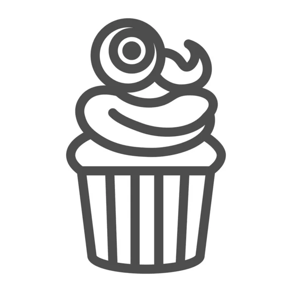 Muffin mit Auge auf Top-Line-Symbol. Halloween Cupcake Vektor Illustration isoliert auf weiß. Süßigkeiten zu Halloween skizzieren das Styledesign, das für Web und App konzipiert wurde. Eps 10. — Stockvektor