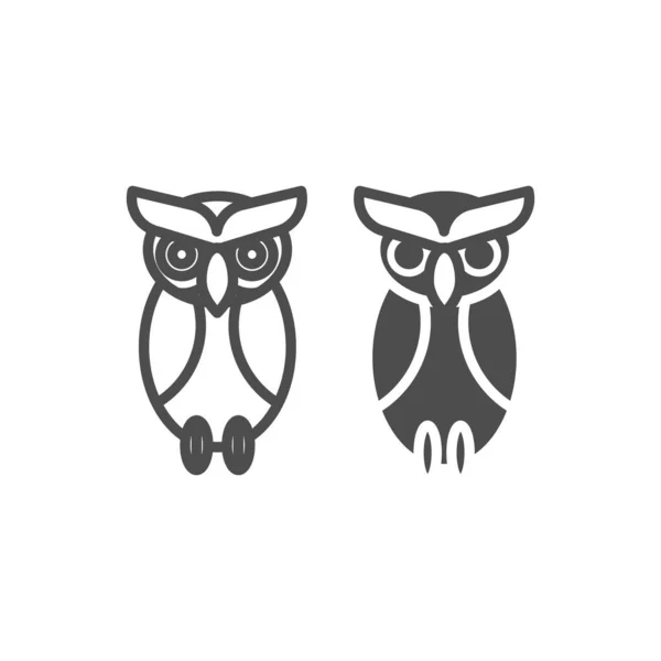 Línea de búho e icono de glifo. Ilustración del vector web de aves aisladas en blanco. Diseño de estilo de esquema animal, diseñado para la web y la aplicación. Eps 10. — Vector de stock