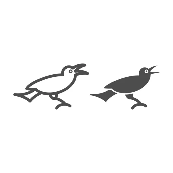 Лінія птахів і значок гліфів. Векторні ілюстрації тварин ізольовані на білому. Raven окреслює дизайн стилю, призначений для веб та додатків. Епс 10 . — стоковий вектор