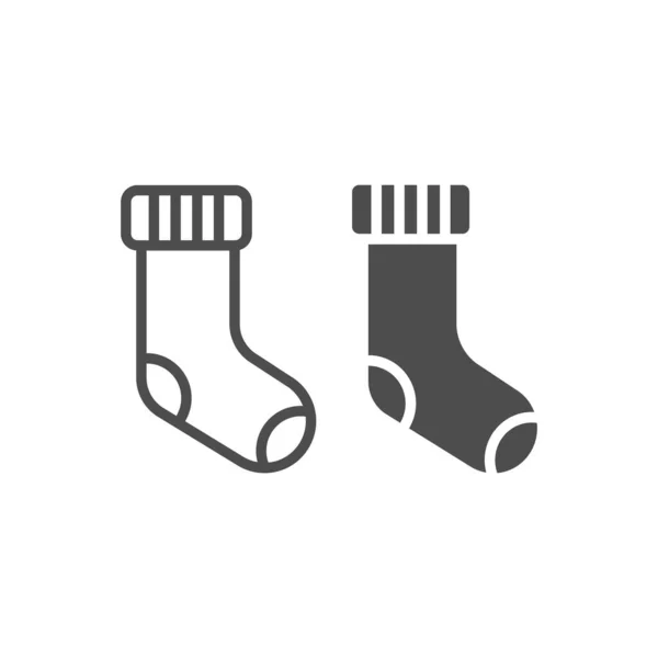 Ligne de bas de Noël et icône de glyphe. Illustration vectorielle de chaussettes en peluche isolée sur blanc. Décor de Noël design de style contour, conçu pour le web et l'application. Eps 10. — Image vectorielle