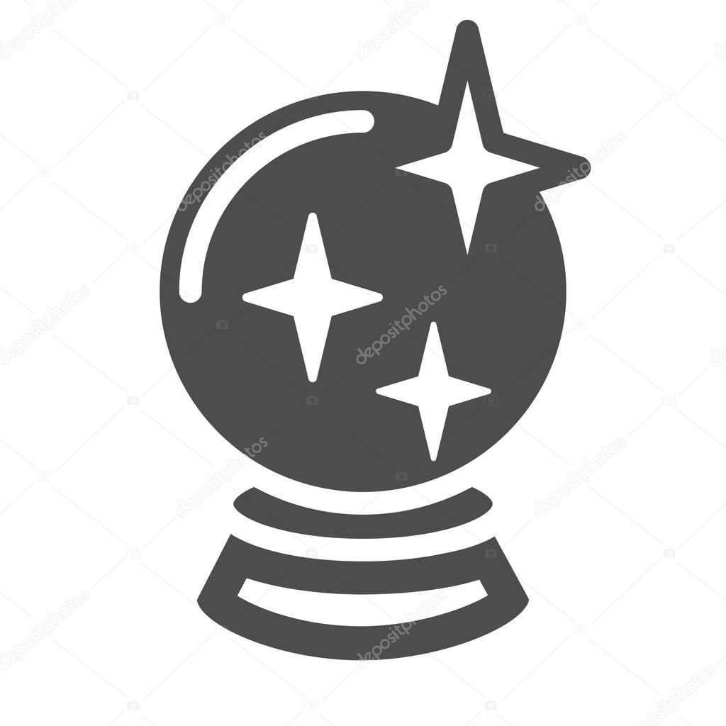 Crystal ball with stars solid icon. Halloween magic ball vector illustration isolated on white. Fortune outline style design, designed for web and app. Eps 10.