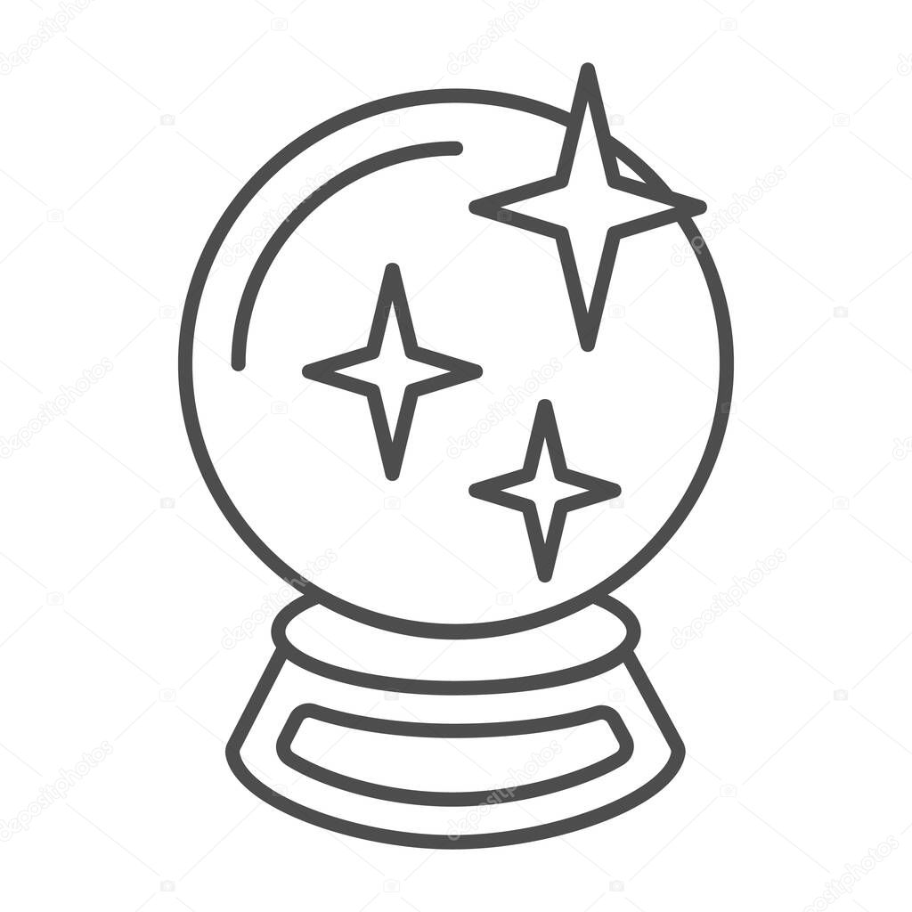 Crystal ball with stars thin line icon. Halloween magic ball vector illustration isolated on white. Fortune outline style design, designed for web and app. Eps 10.