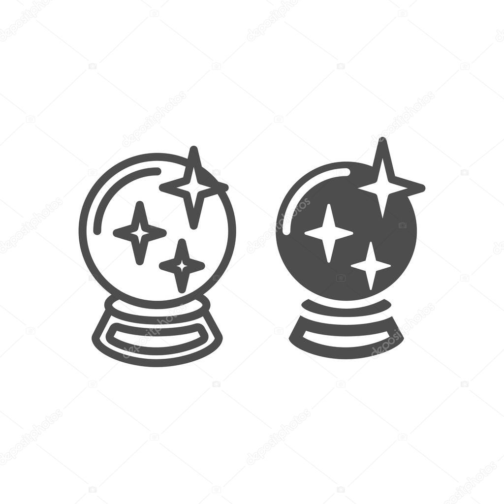 Crystal ball with stars line and glyph icon. Halloween magic ball vector illustration isolated on white. Fortune outline style design, designed for web and app. Eps 10.