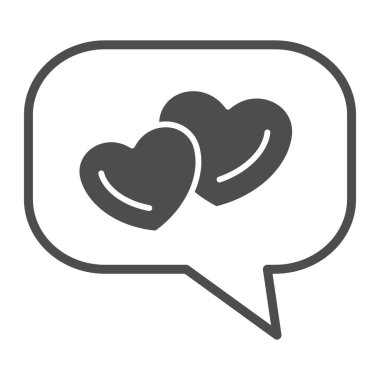 Aşk mesajı katı ikonu, Sevgililer Günü konsepti, beyaz arka planda konuşma baloncuğu işareti, mobil konsept ve web tasarımı için sembol şeklinde aşk diyaloğu. Vektör grafikleri.