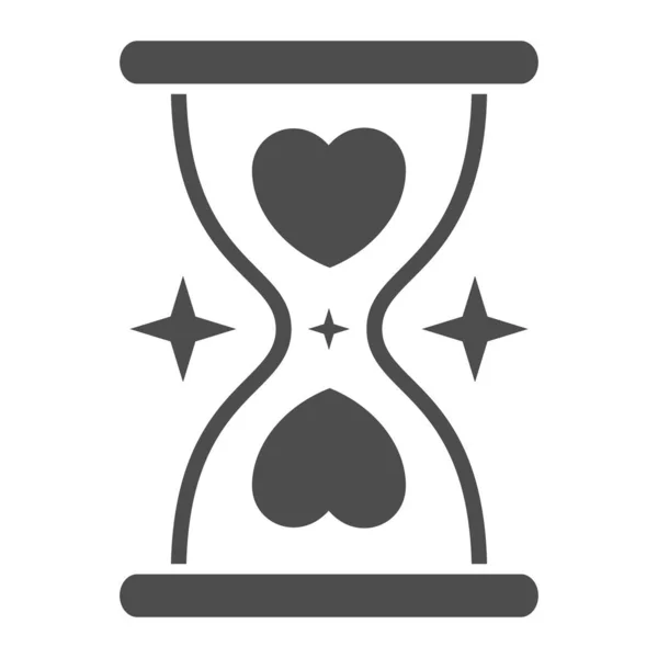 Reloj de arena con corazón icono sólido, Concepto de San Valentín, Reloj de arena con corazones signo sobre fondo blanco, Tiempo para amar icono en estilo glifo para el concepto móvil y diseño web. Gráficos vectoriales. — Vector de stock