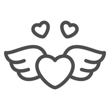 Kanat çizgisi ikonu olan kalp, Sevgililer Günü konsepti, beyaz arka planda aşk özgürlüğünün sembolü, mobil konsept ve web tasarımı için ana hatlarıyla uçan kalp ikonu. Vektör grafikleri.