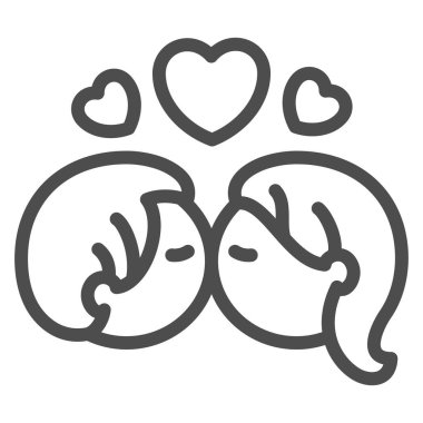 Öpüşen erkek ve kız çizgisi ikonu, Sevgililer Günü konsepti, beyaz arka planda kız ve erkek birbirine aşık olur, Sevgililer Günü cep telefonu ve internet için taslak şeklinde öpüşme ikonu. Vektör grafikleri.