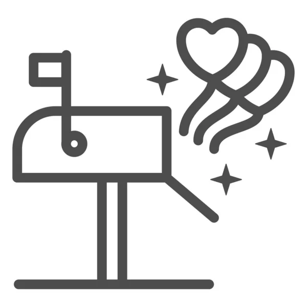 Mailbox з іконою серцевого рядка, концепцією Valentines Day, знаком Love letterbox на білому тлі, відкритою поштовою скринькою з іконою у формі серця в контурному стилі для мобільних телефонів. Векторна графіка. — стоковий вектор